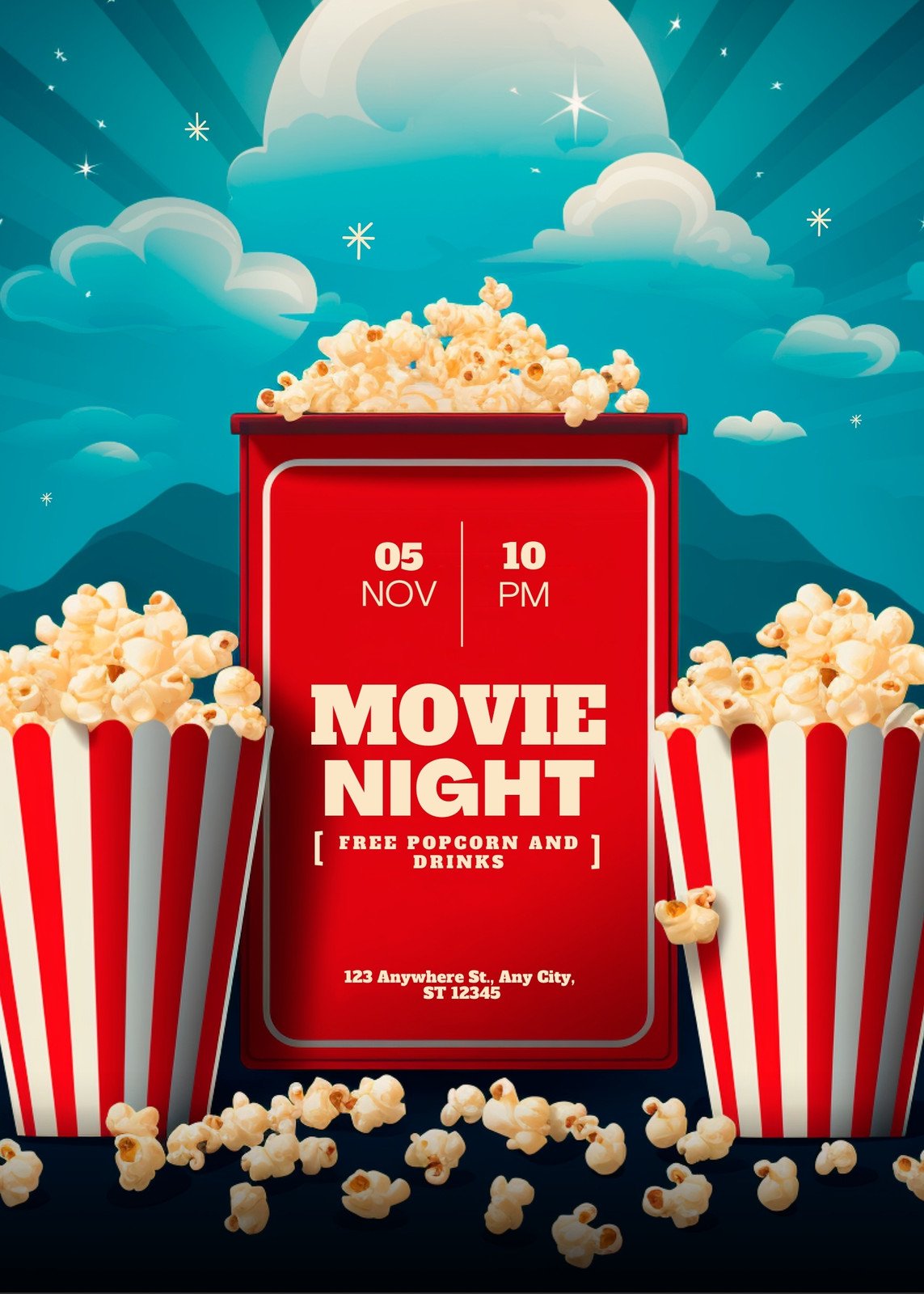 Red and Blue Movie Night Poster