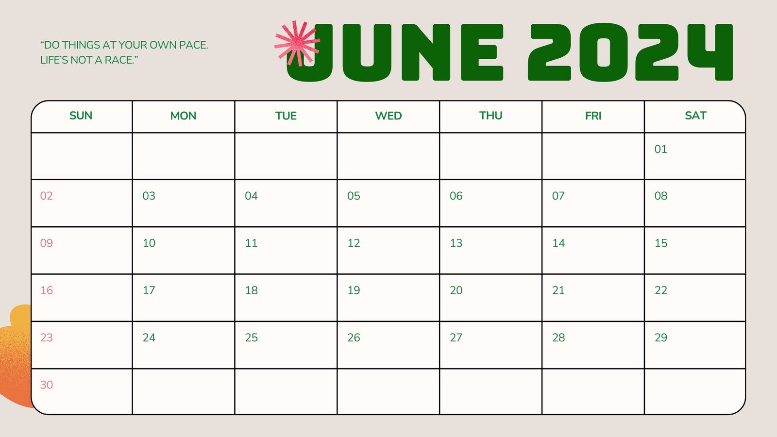 Green Bold Geometric June 2024 Calendar