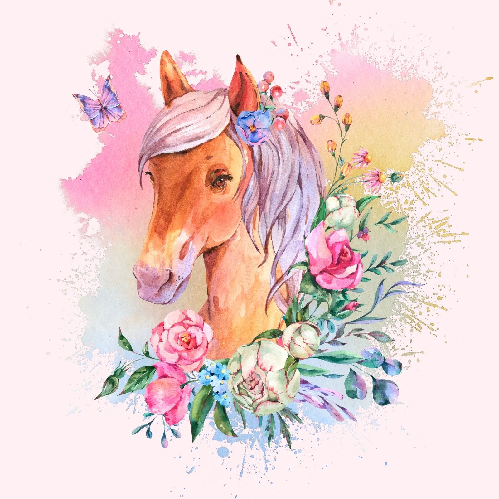 Watercolor Floral Horse Avatar