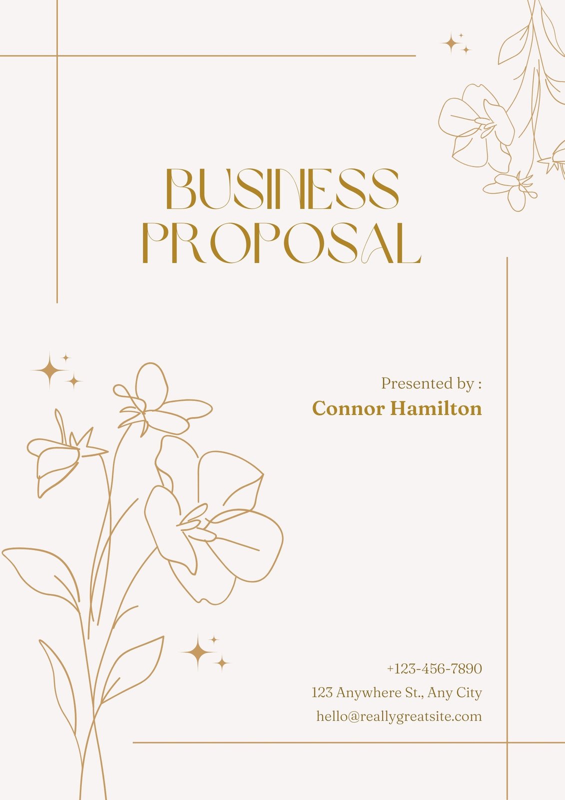 Gold Minimalist Flower Business Proposal Cover A4 Document