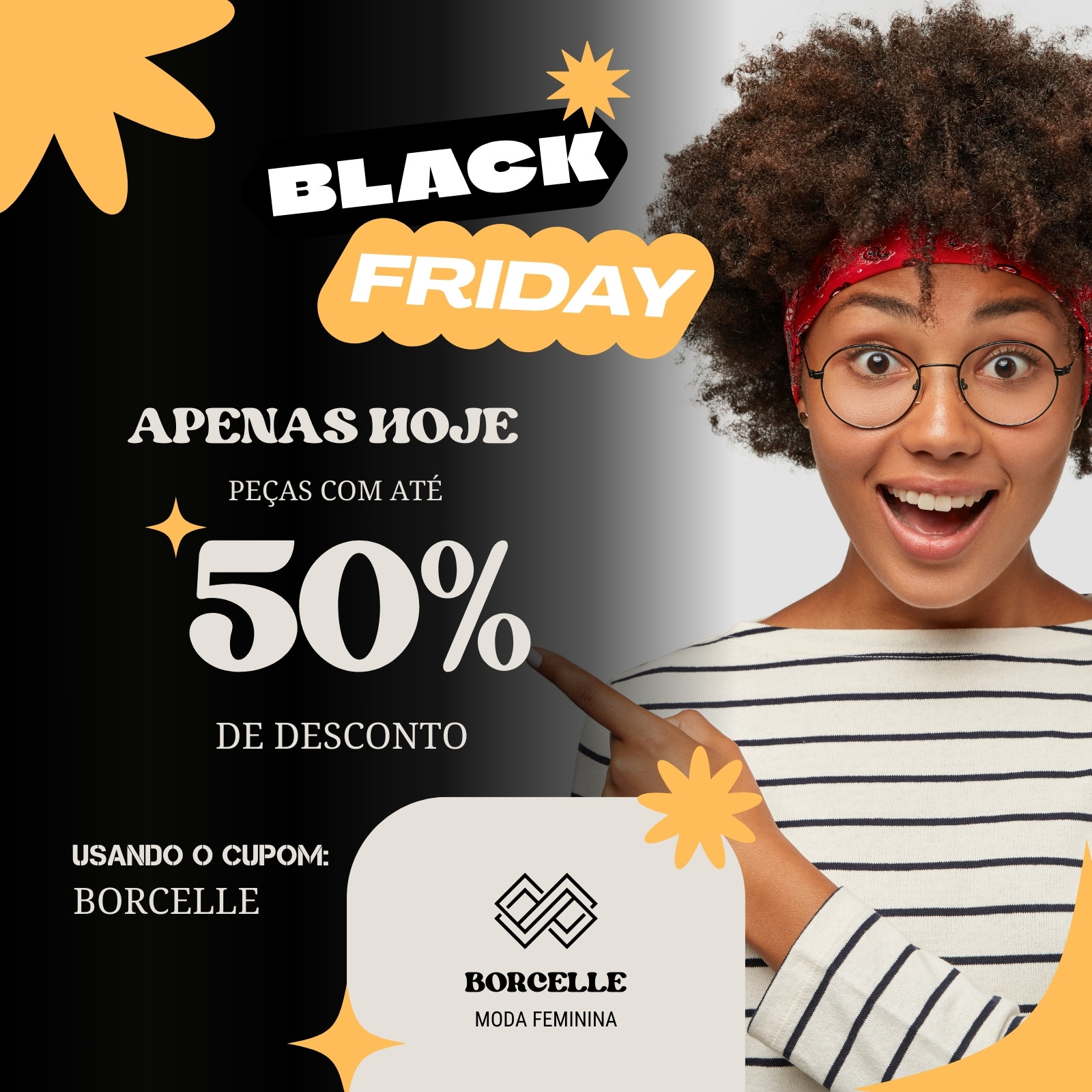 Anúncio de promoção Black Friday em loja de moda íntima em