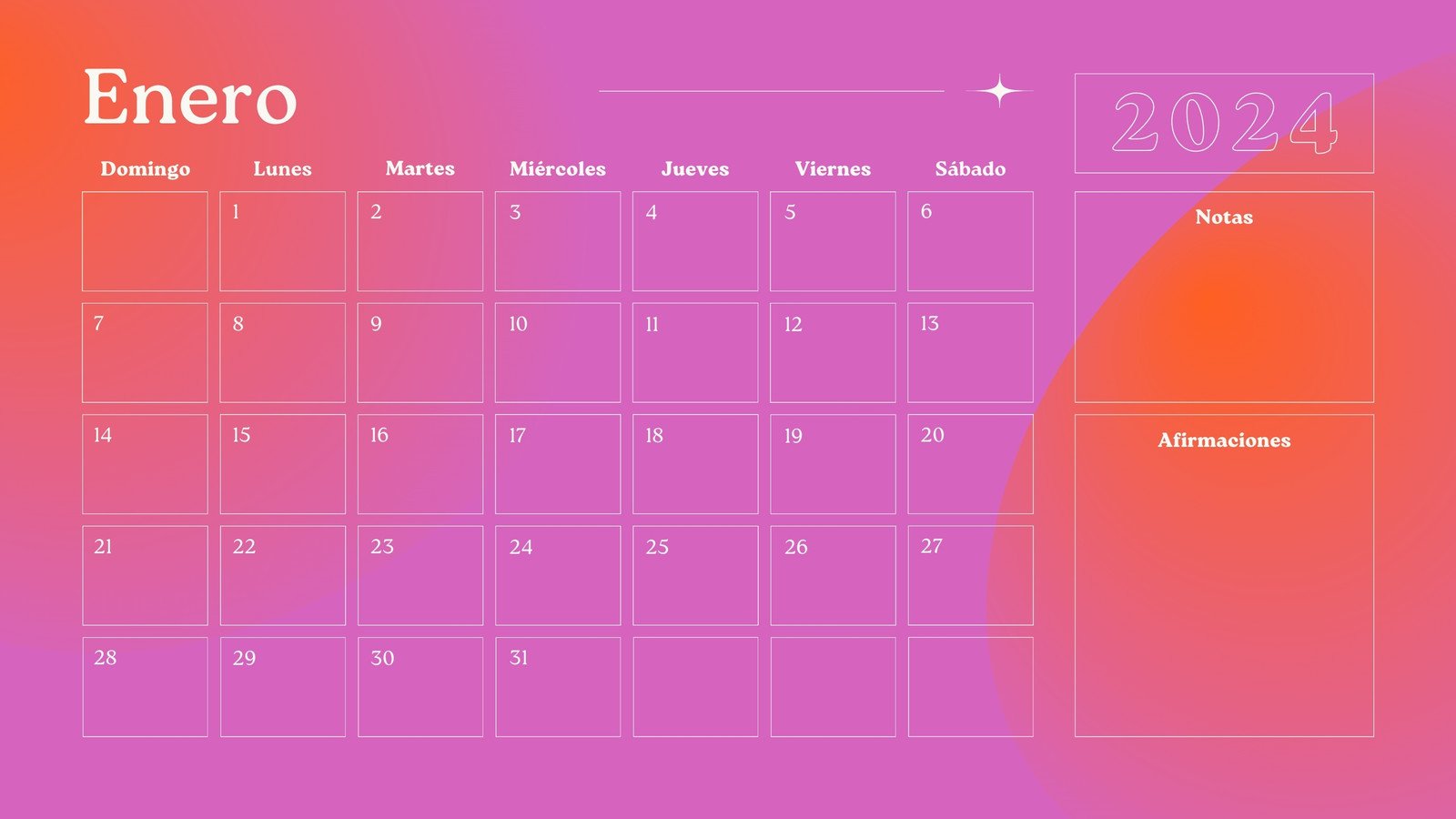 Calendario Mensual 2024 Degradado Moderno Colorido