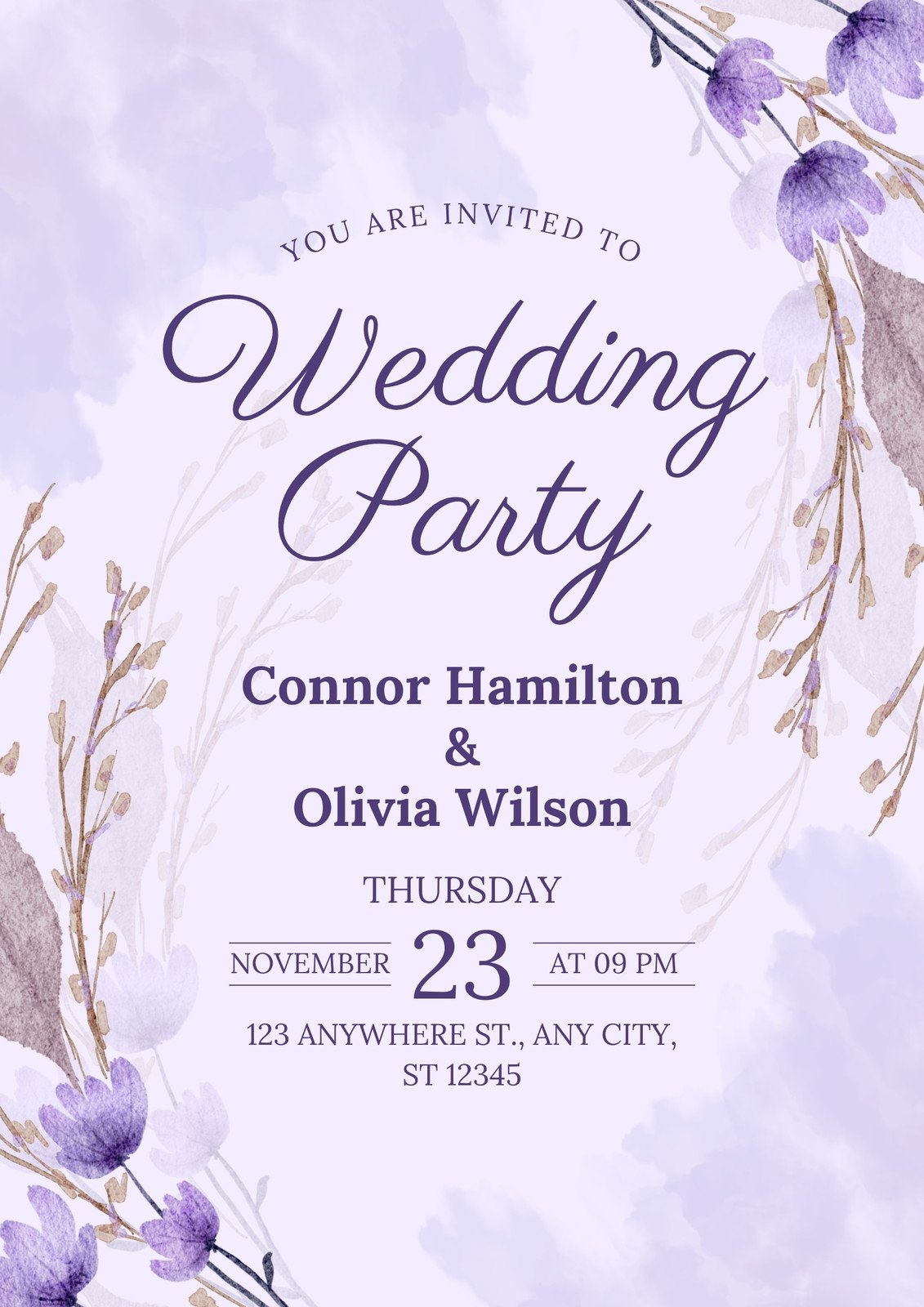 Lavender & Purple Modern Wedding Party Flyer (A4)