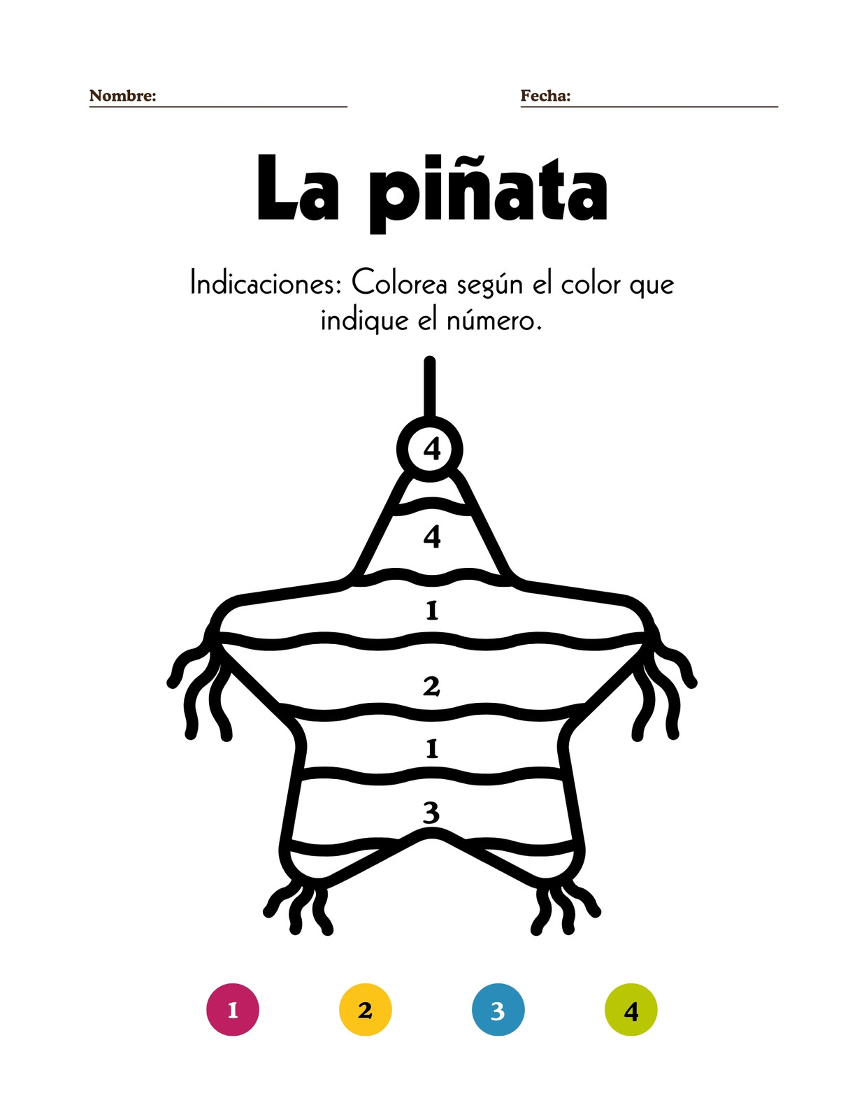 Hoja de trabajo La piñata navideña Artes Ilustrativa colorida