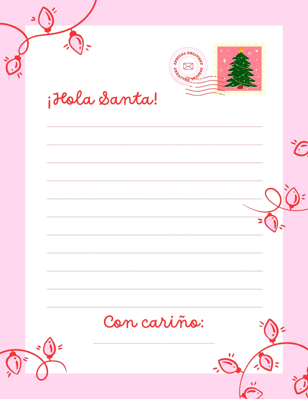 Carta Navidad ilustrado moderno rosa rojo y blanco