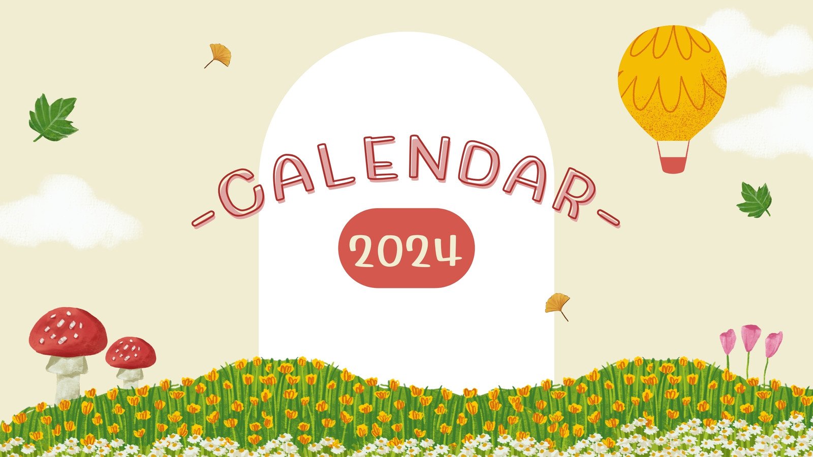 Beige Pastel Floral Cute Monthly Calendar 2024 Calendar
