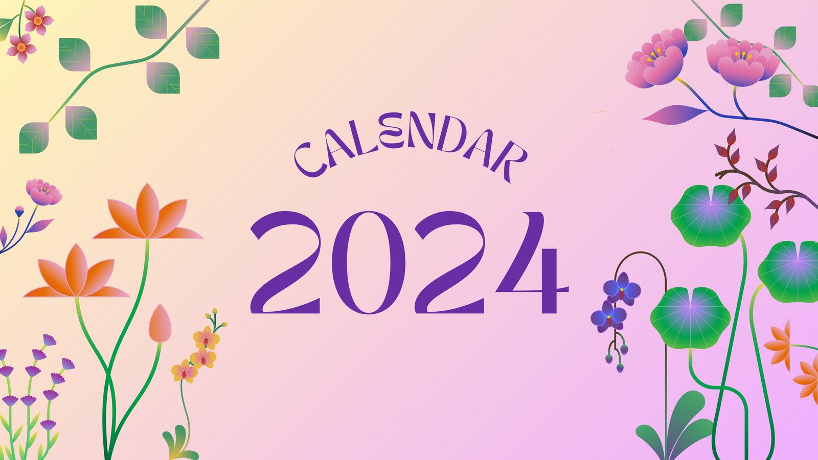 Purple Pastel Floral Minimal  Monthly Calendar 2024 Calendar