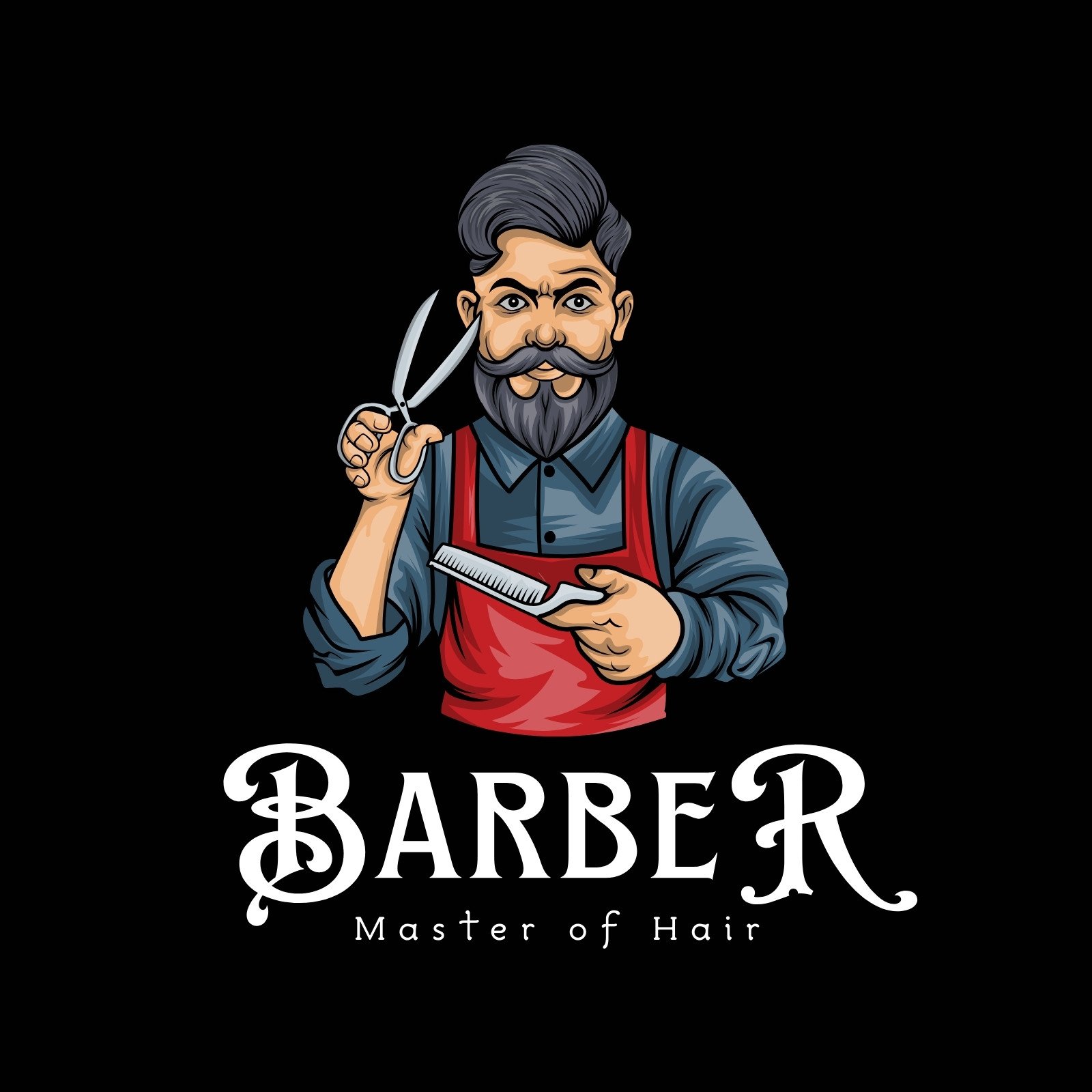Barbershop logo. Simple mustache and beard icons for male grooming salon  label design, hipster barber hairdresser emblem with text. Vector set.  Sharp scissors accessory for hairstyle Stock Vector | Adobe Stock