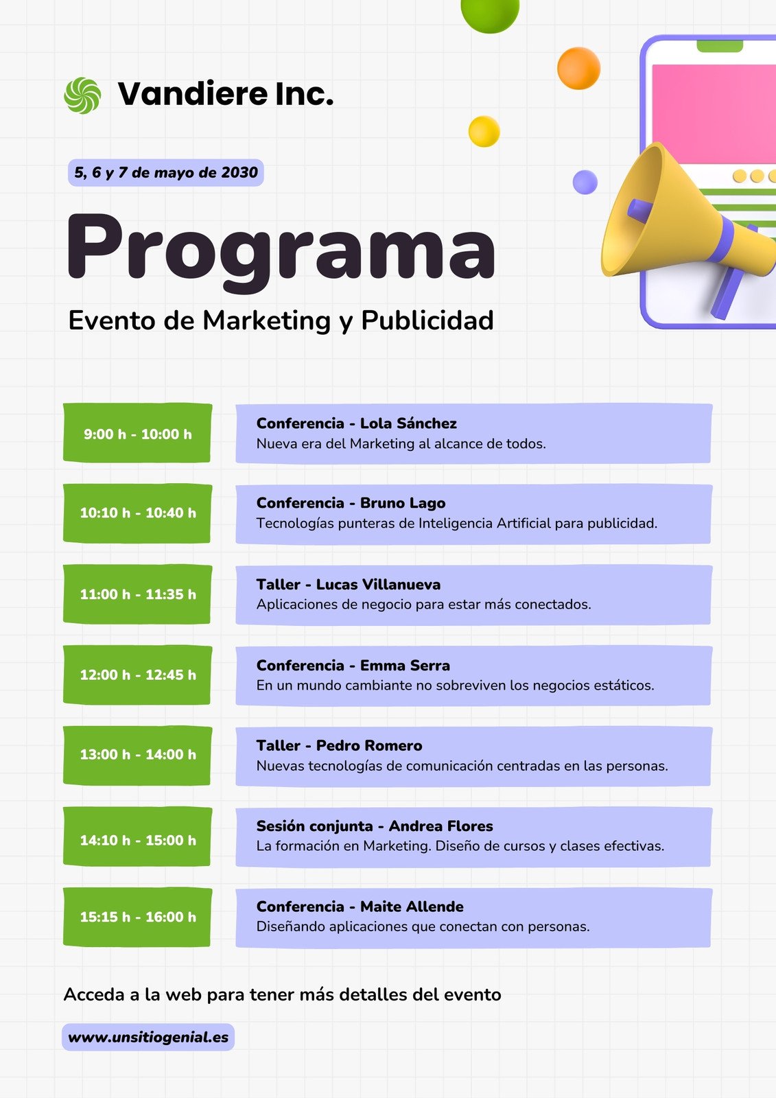 Programa para Eventos Marketing y Negocios Profesional 3D Multicolor