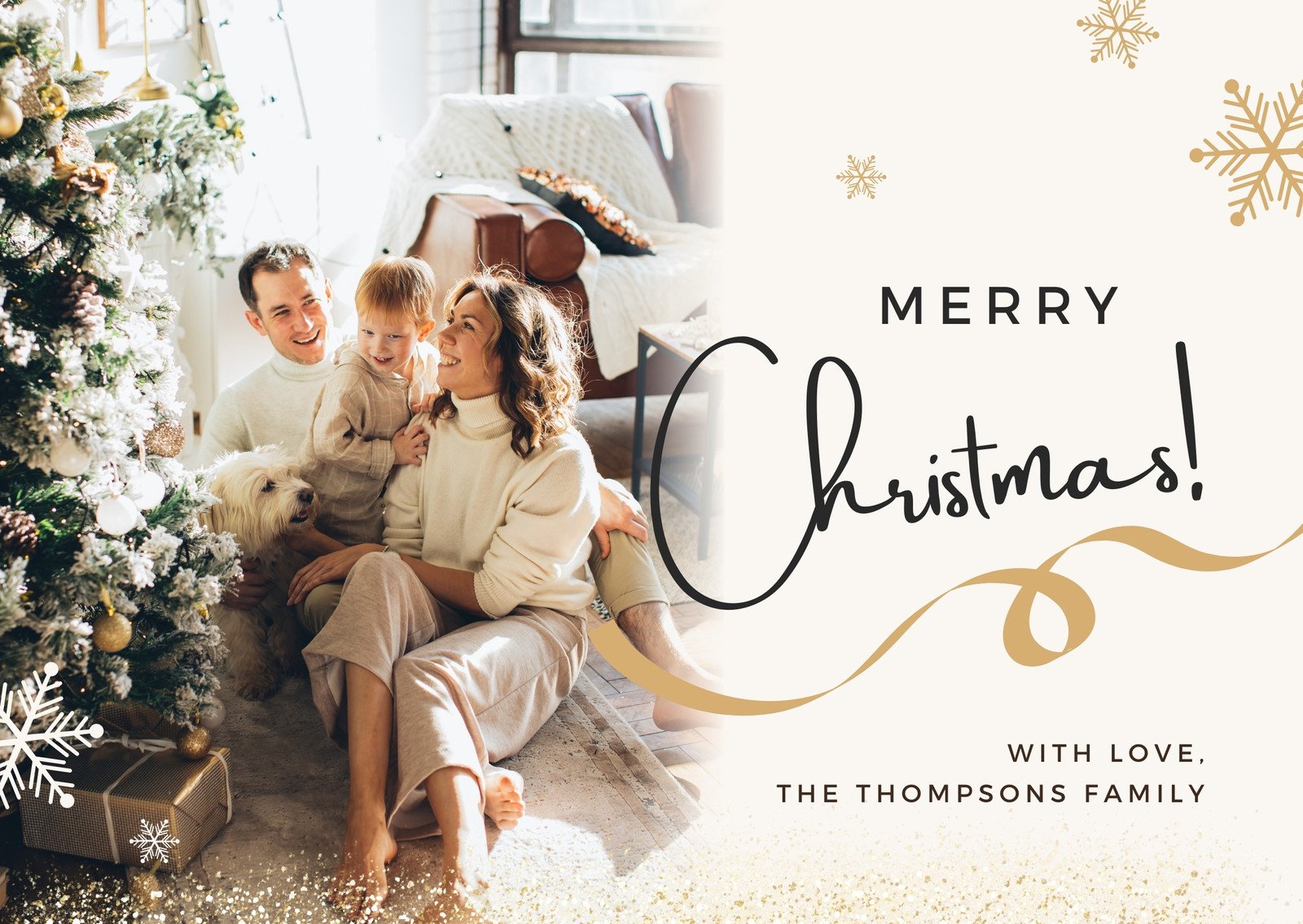 Beige Minimalist Family Photo Merry Christmas Card