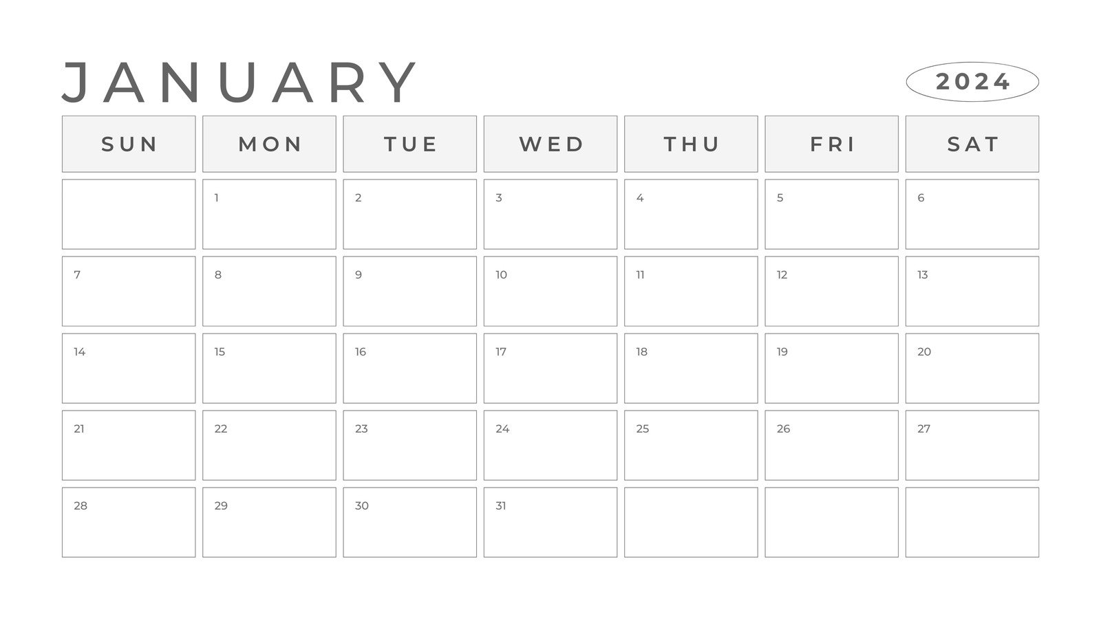White Grey Minimalist Simple 2024 Monthly Calendar