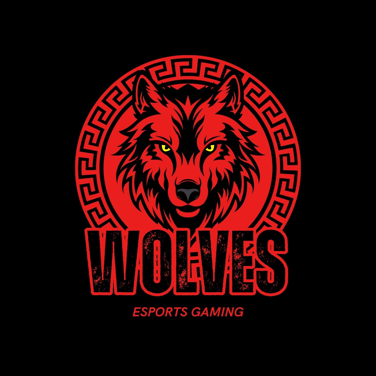 Red and Black Illustrative Wolf Gaming Logo
