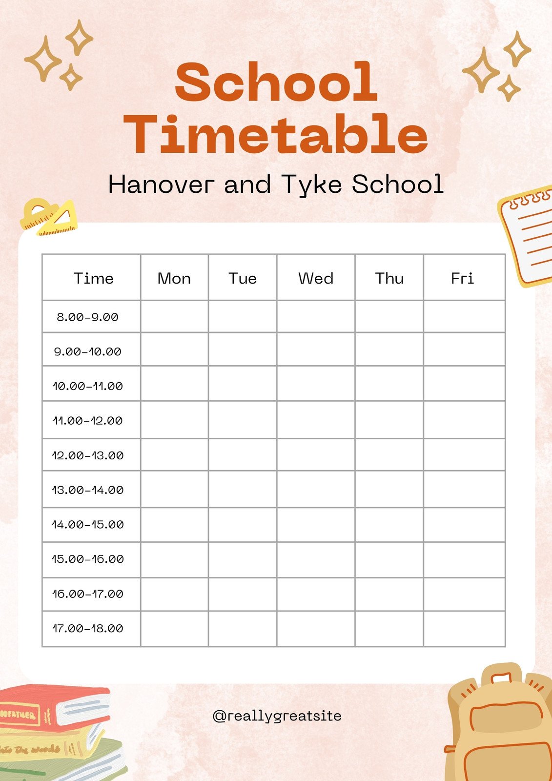 Pink Cute Minimalist Illustrative School Timetable Weekly Planner