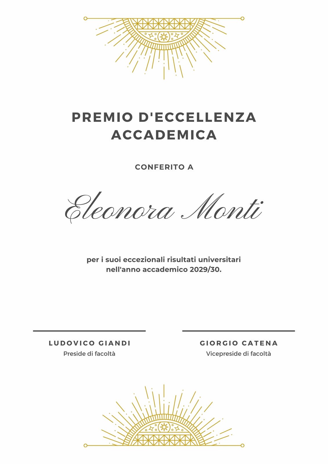 Bianco e Oro Elegante Premio Accademico Certificato
