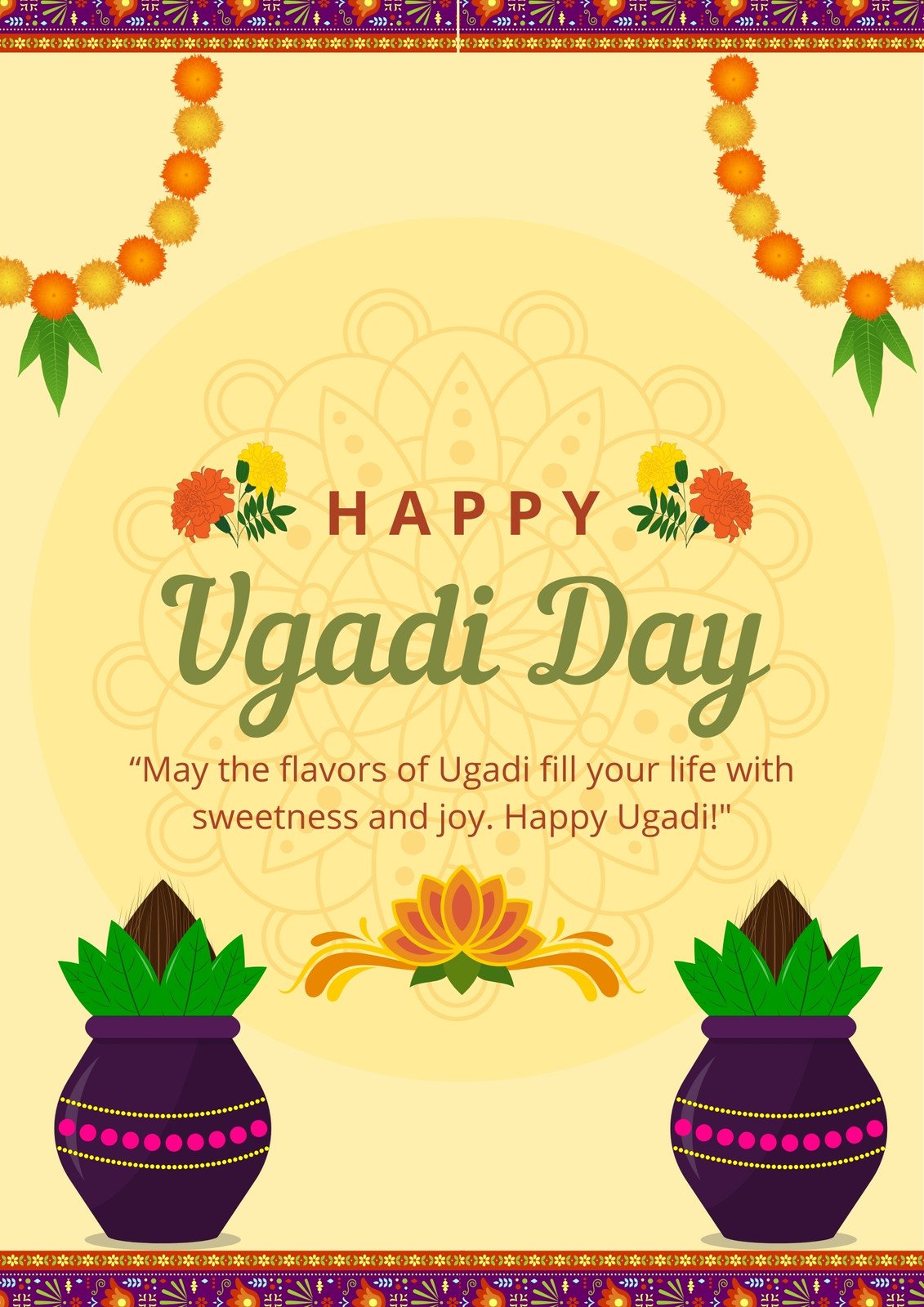 Purple and Orange Illustrative Happy Ugadi Poster