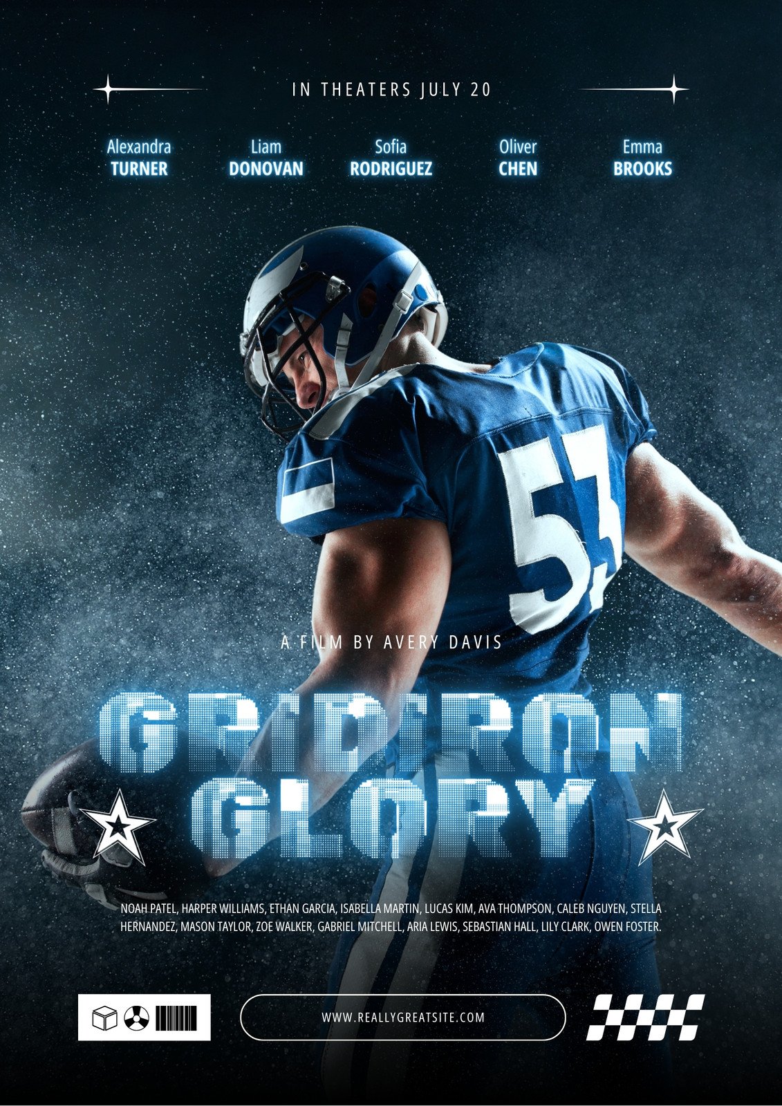 Black and Blue Retro Football Movie Poster