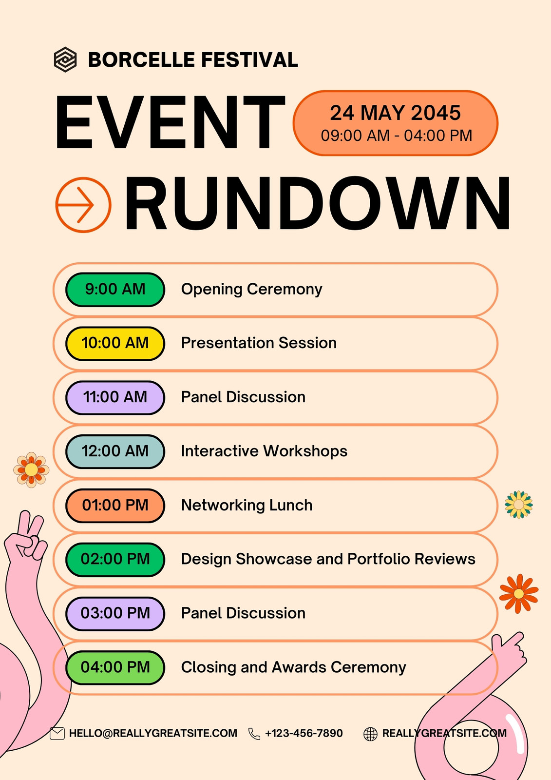 Orange and Green Creative Festival Schedule Flyer