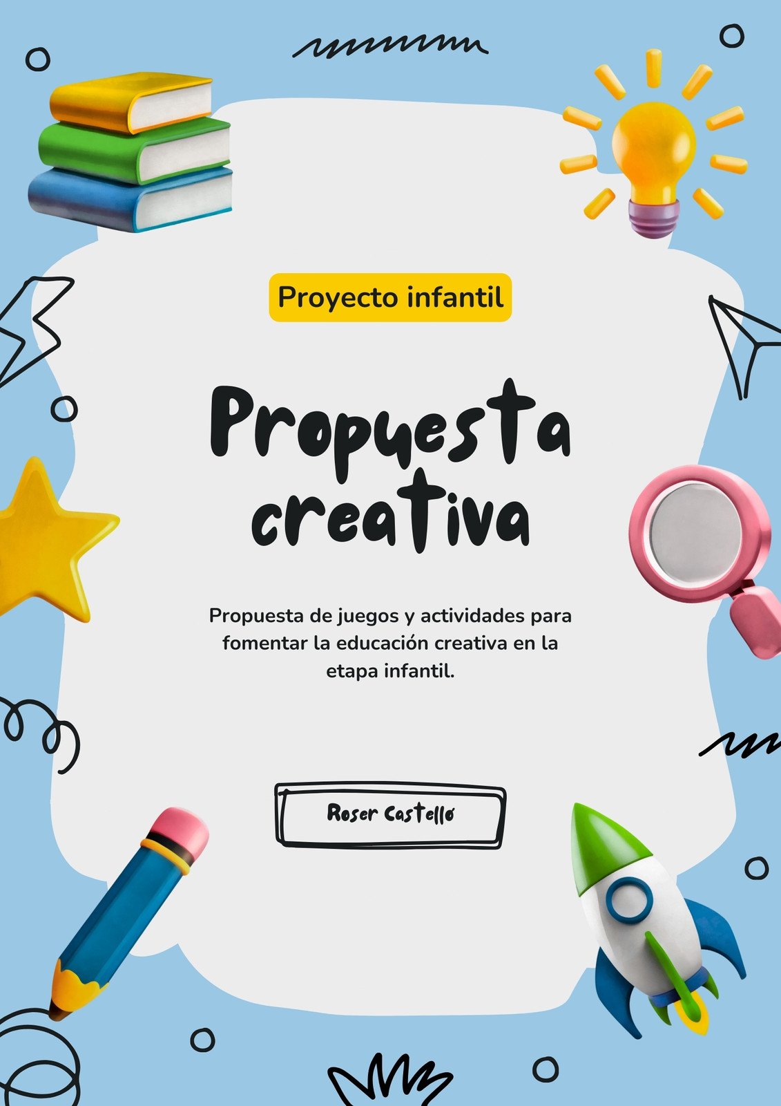 Documento A4 Portada Proyecto Infantil 3D Doodle Multicolor