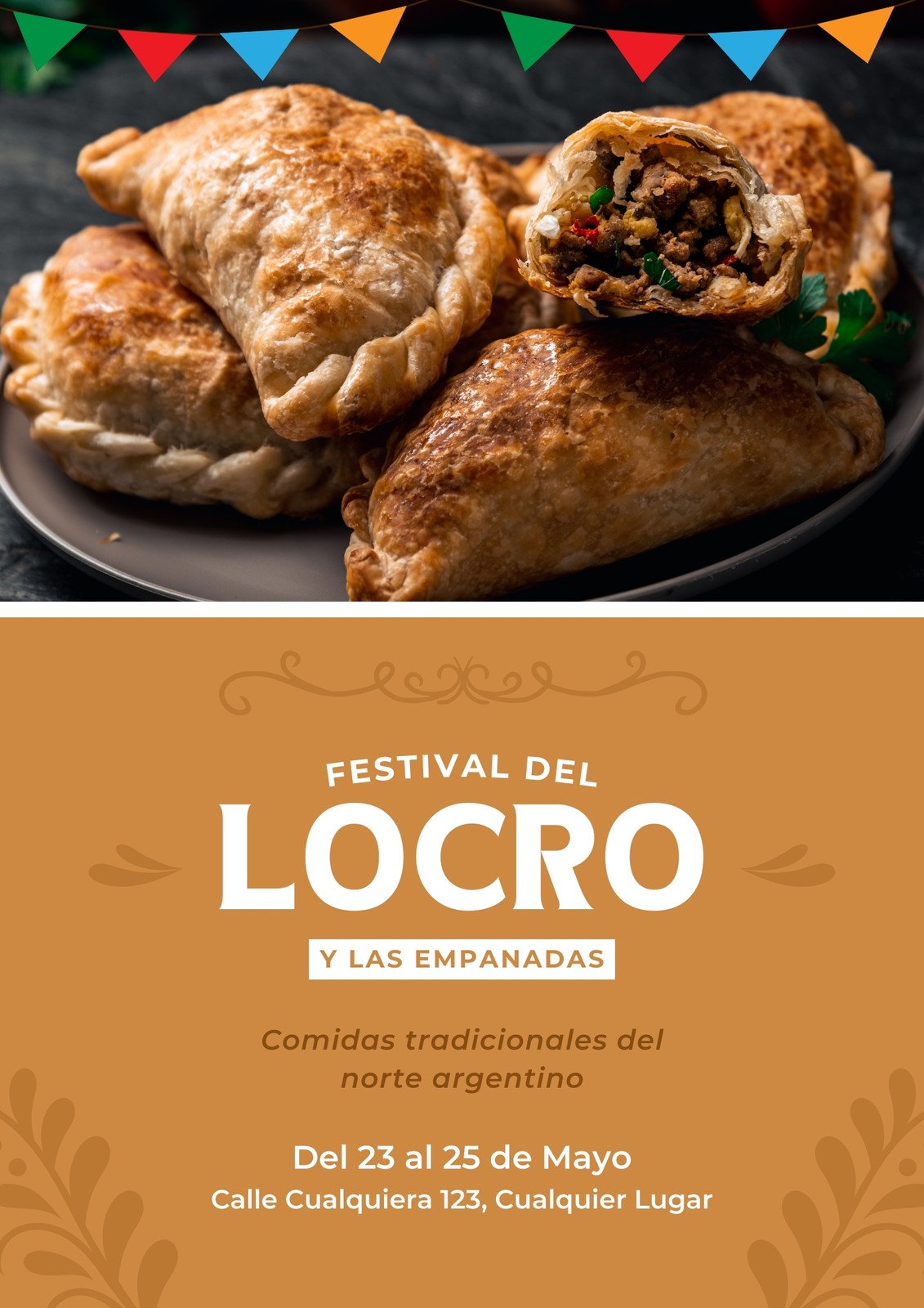 Flyer A4 Festival del Locro y las Empanadas Simple tradicional marrón blanco