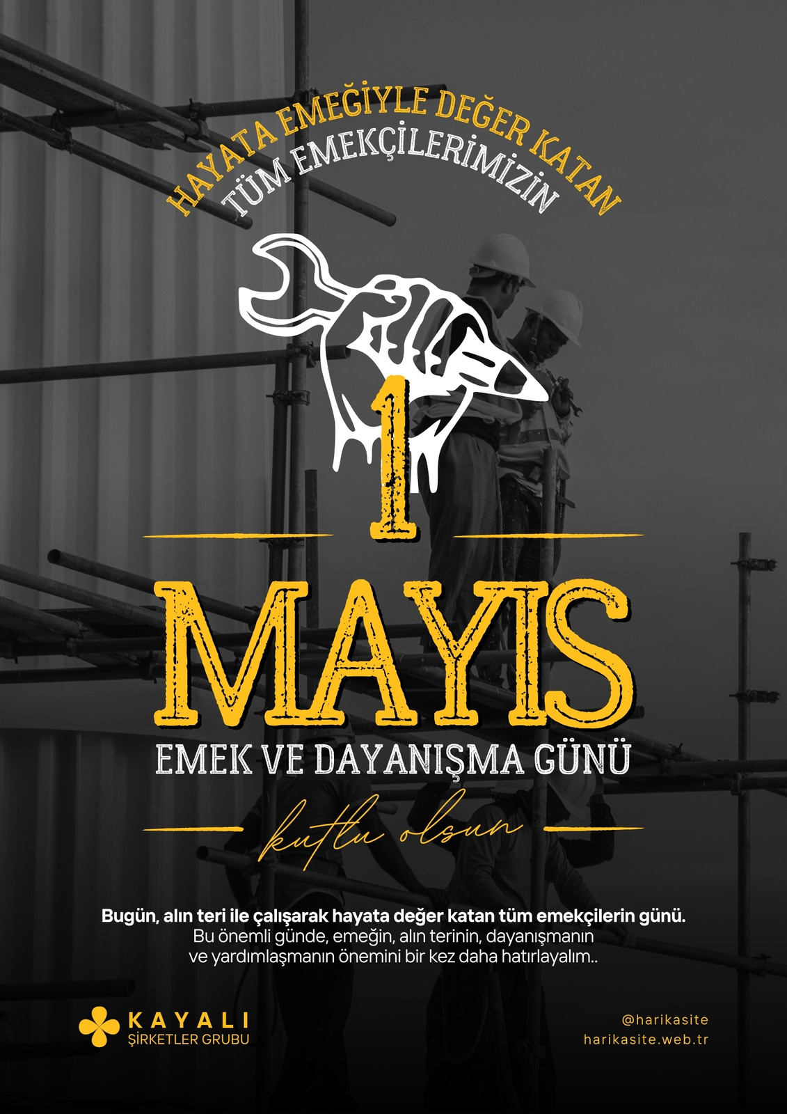Siyah ve Sarı Çarpıcı 1 Mayıs İşçi Bayramı Afiş