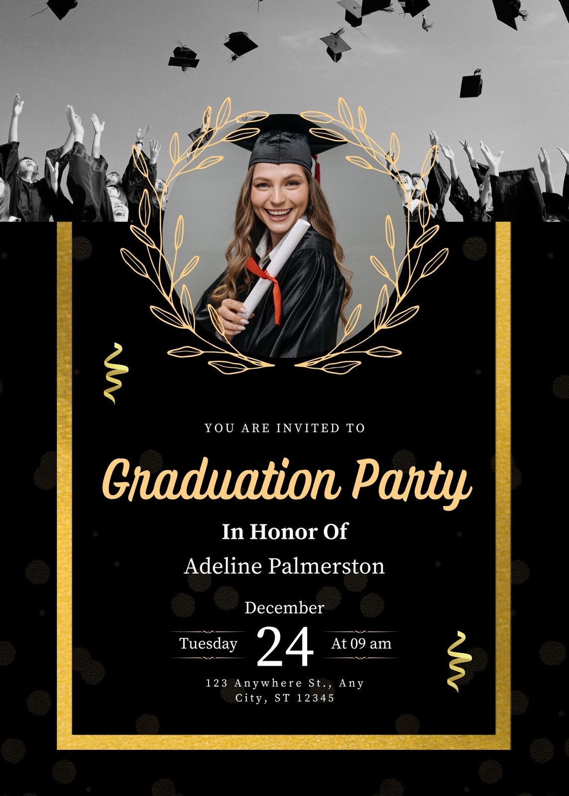 Black And Gold Graduation Party Flyer