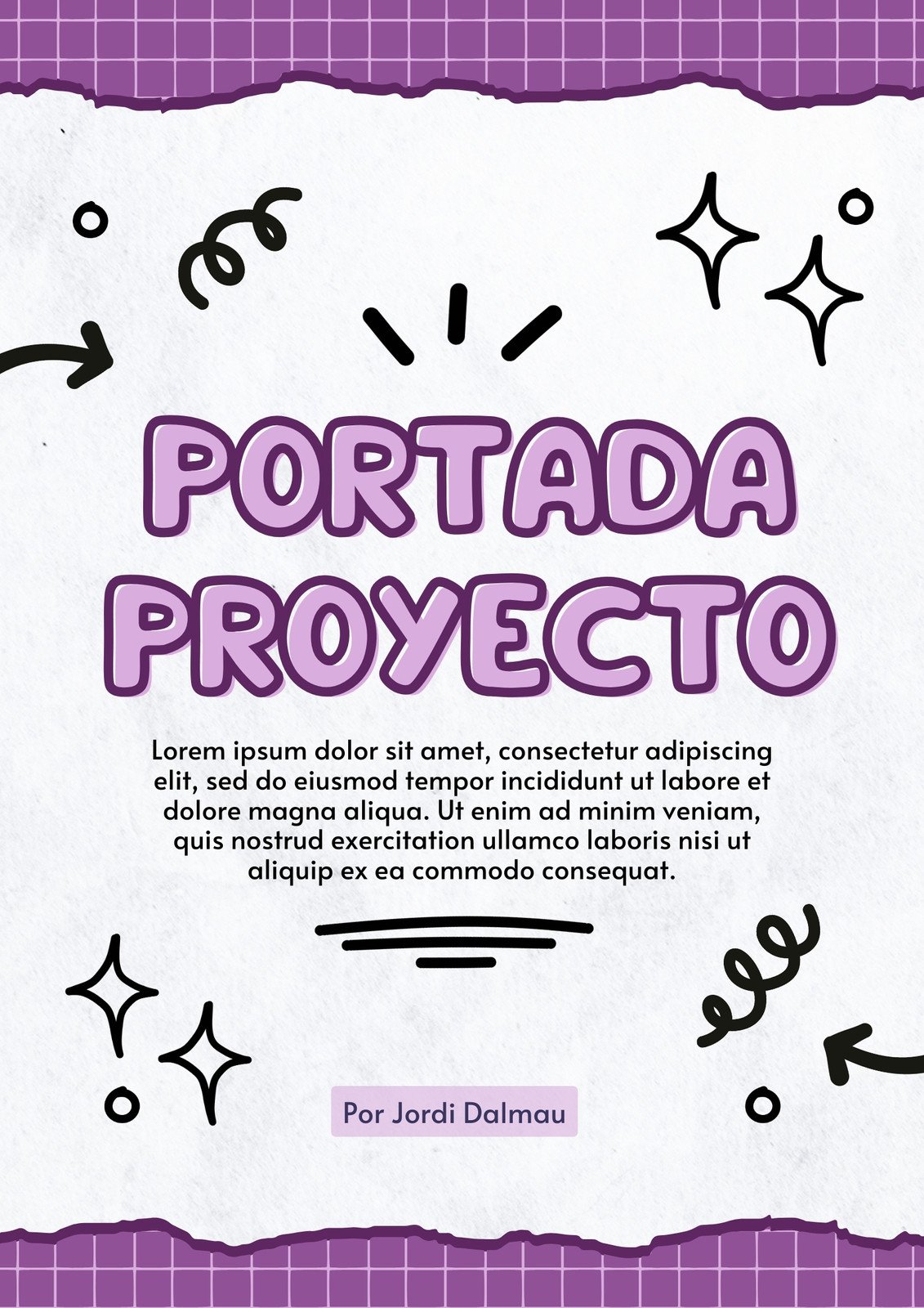 Documento A4 Portada Carátula Proyecto Infantil Doodle Rosa y Blanco
