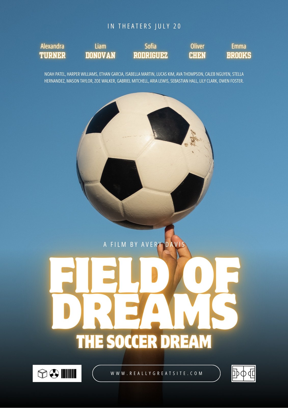 Blue and Yellow Soccer Sports Movie Poster