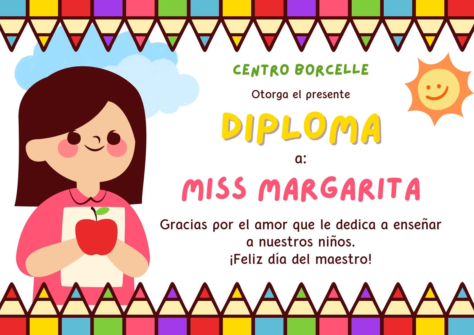 Diploma para maestros ilustrado colorido