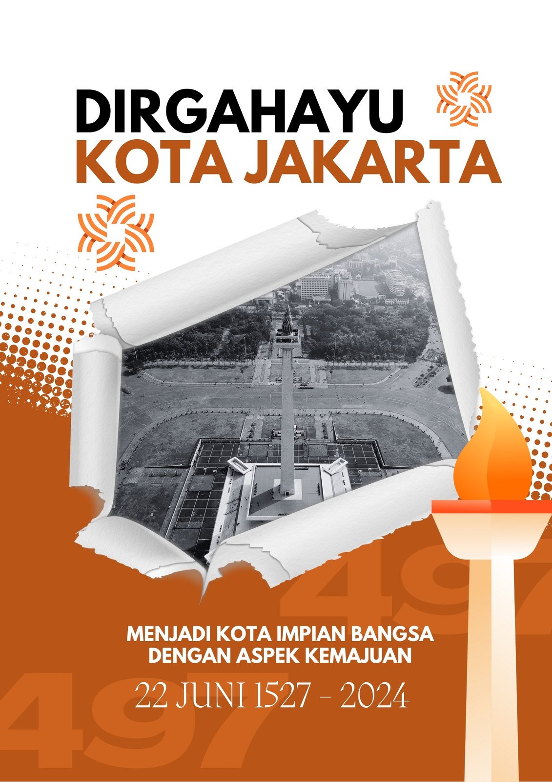 Putih Oranye Modern Geometris Bingkai Dirgahayu Jakarta Poster