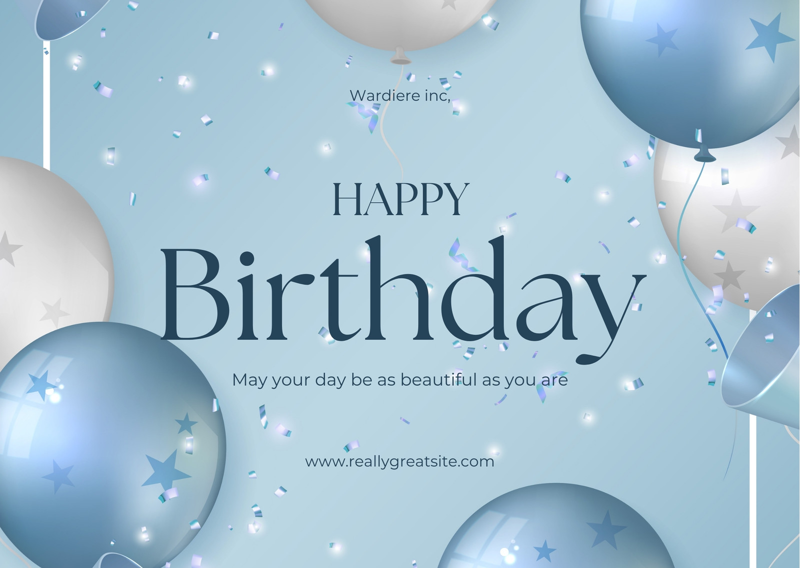 Blue Simple Birthday Card Landscape