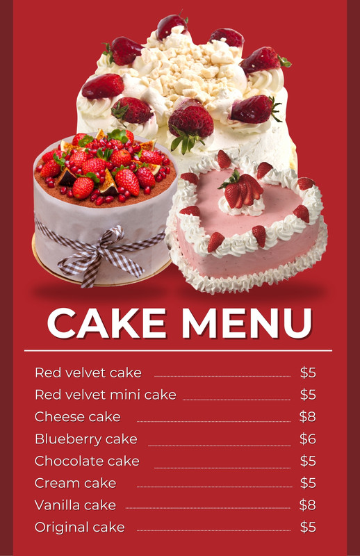 Red and White Cake Price List Menu