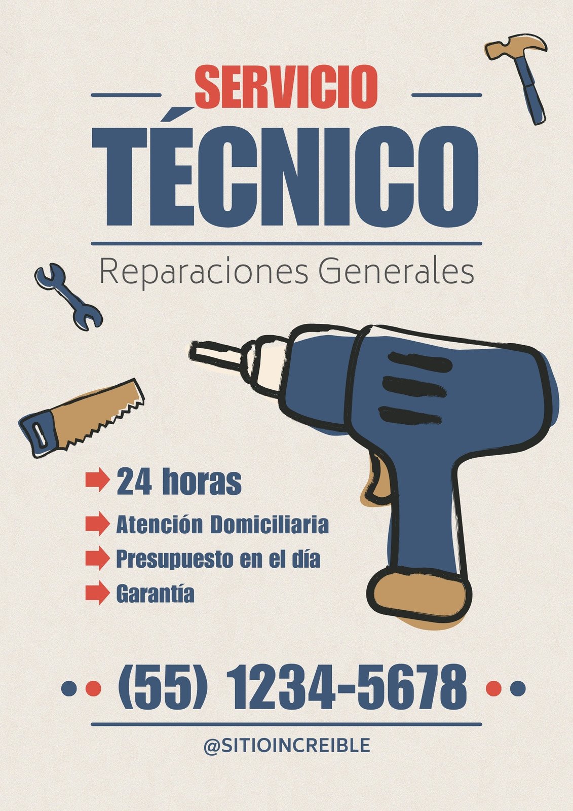 Flyer vertical ilustrado para promoción de Servicio Técnico azul