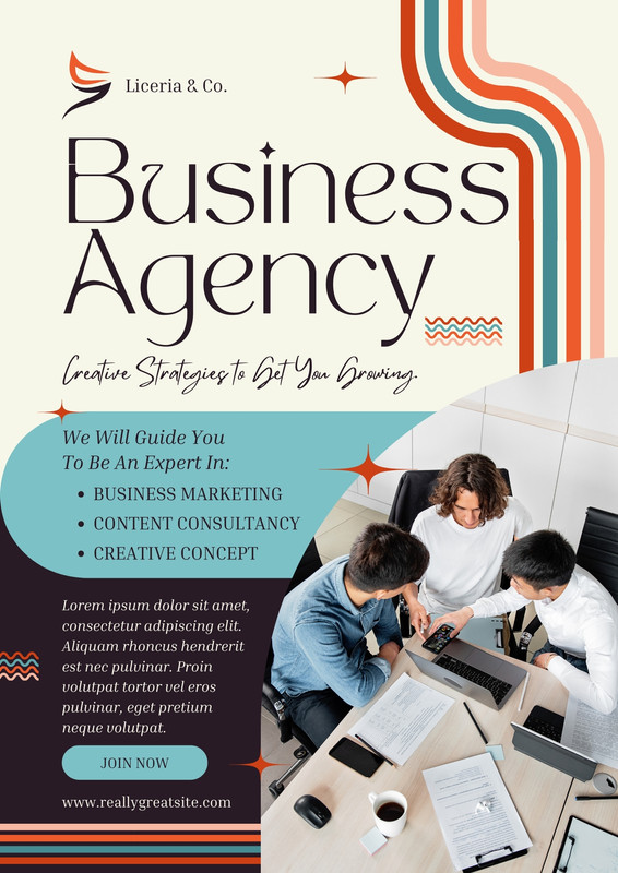 Orange and Blue Aesthetic Business Agency Poster