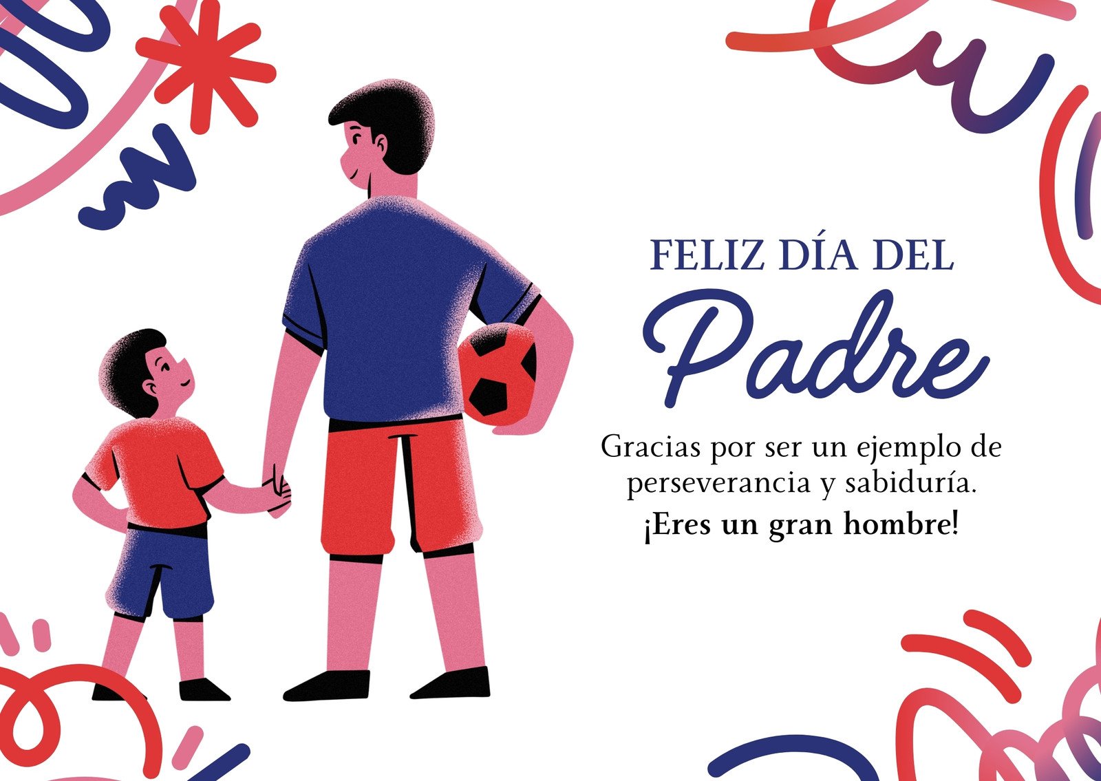 Tarjeta del Día Del Padre Horizontal Ilustrada Formas Roja