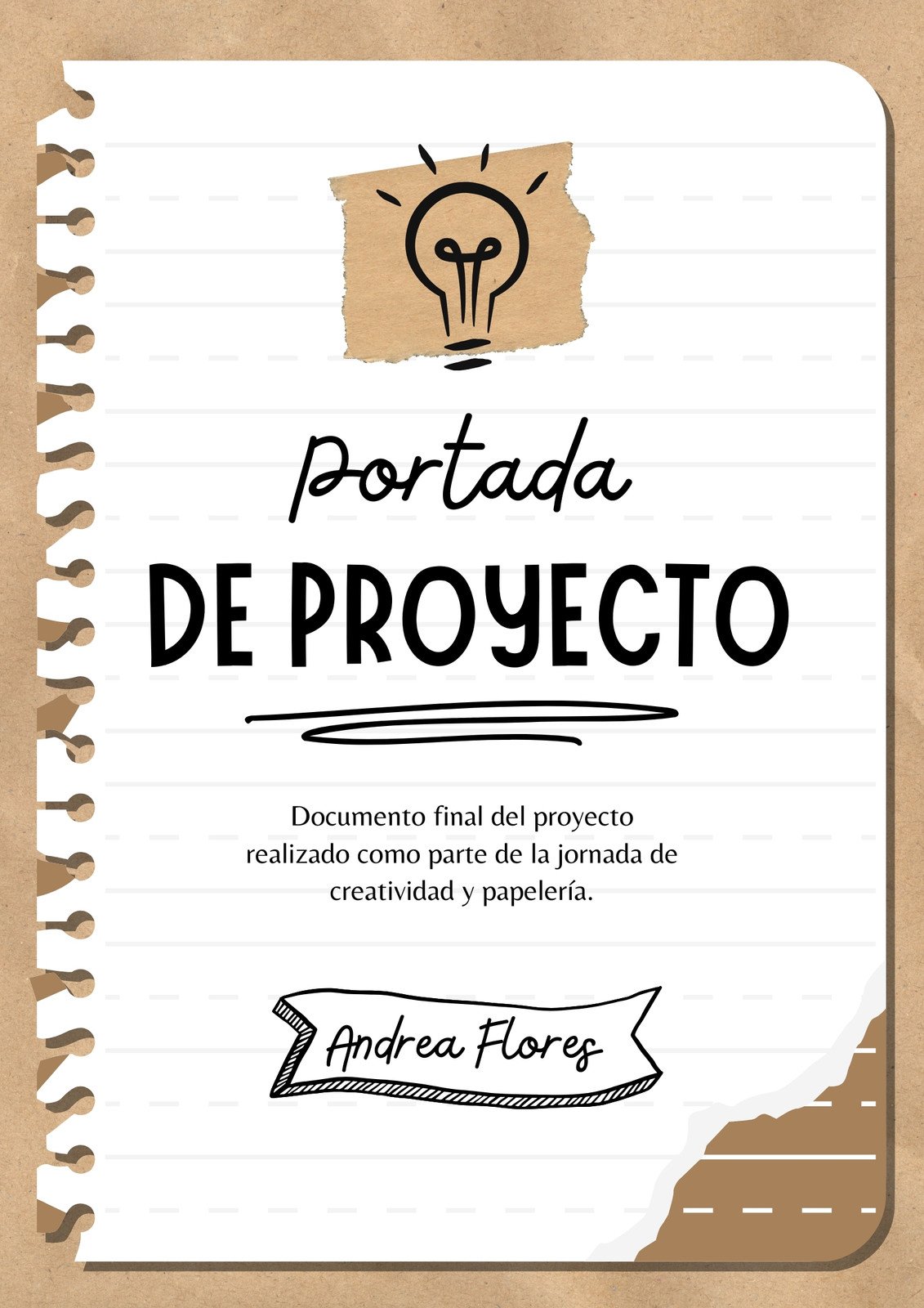 Documento A4 Portada Carátula Libreta Papel Doodle Marrón y Blanco