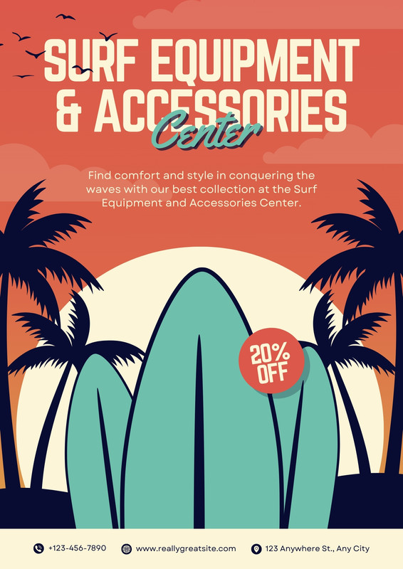 Blue and Orange Illustrative Surf Store Sales Flyer