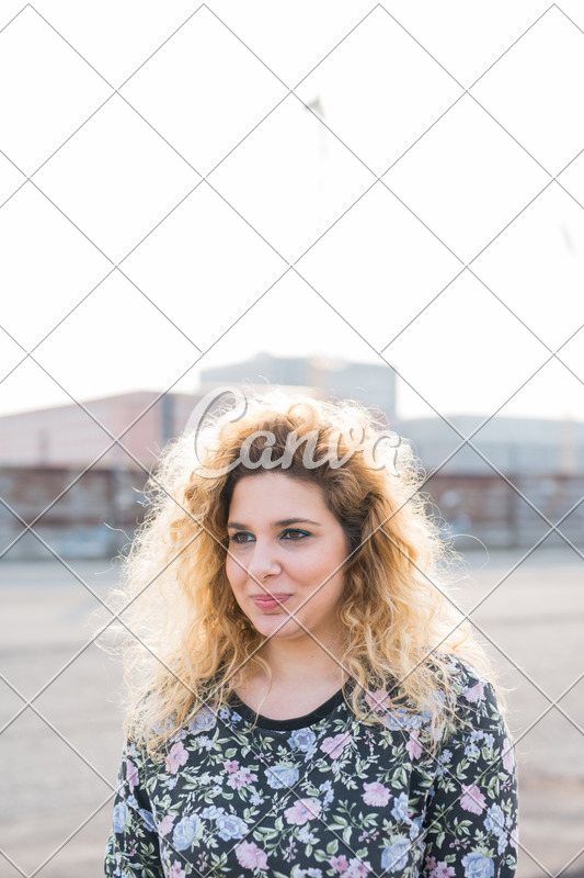 Young Blonde Curly Hair Woman Photos By Canva