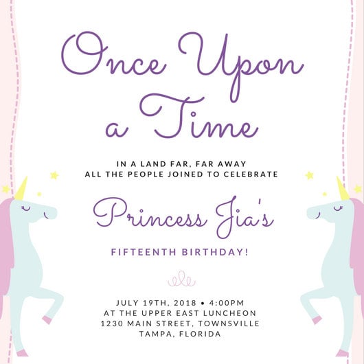 Unicorn Quinceanera Party Invitation Templates By Canva