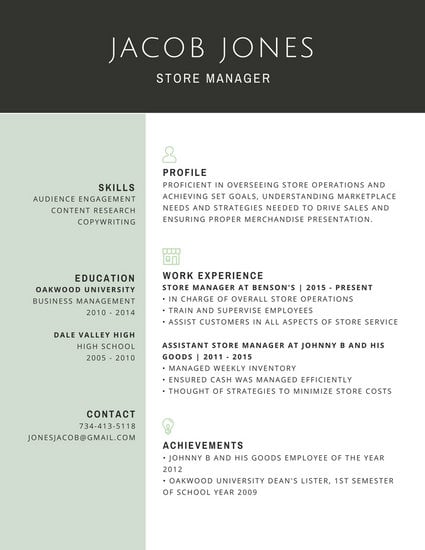 Professional Store Manager Resume Templates By Canva