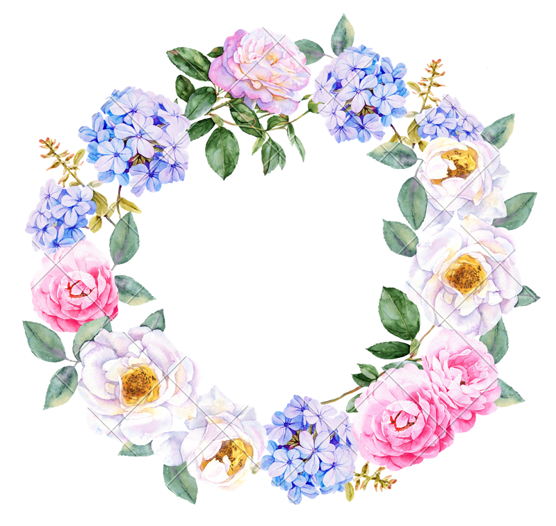 canva watercolor flowers wreath with roses and blue jasmine MAB7jxneSmE