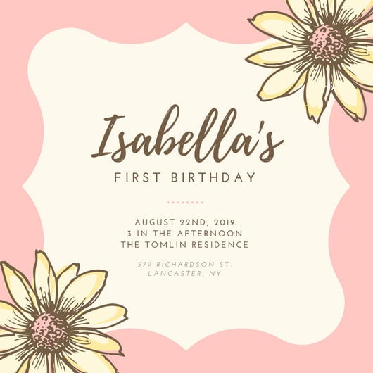 canva pink dainty floral girl 1st birthday invitation MAB9X6ods2c