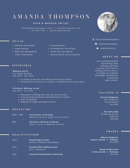 Hair And Makeup Artist Resume Templates By Canva