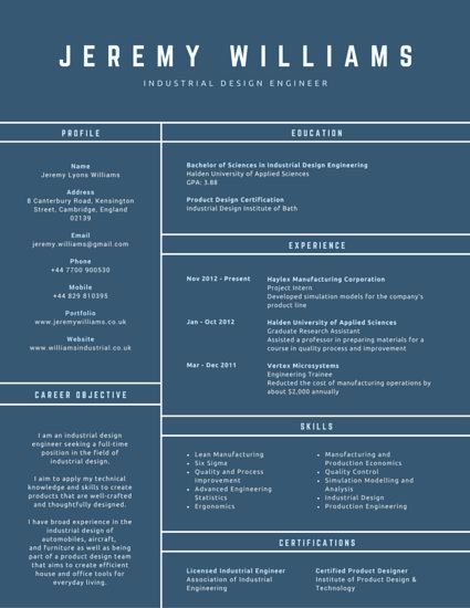 Conventional Industrial Design Engineer Resume Templates By Canva
