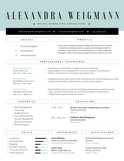 formal retail marketing consultant resume