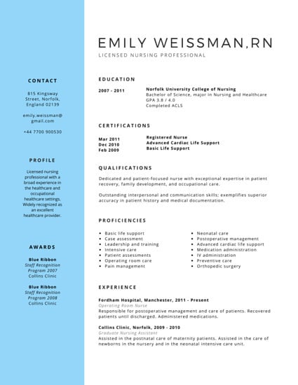 professional licensed nurse resume