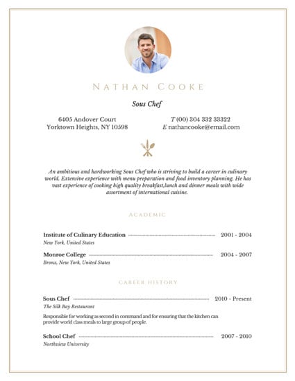 Professional Sous Chef Resume Templates By Canva
