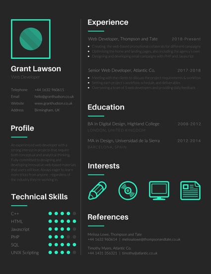 Techie Web Developer Resume Templates By Canva