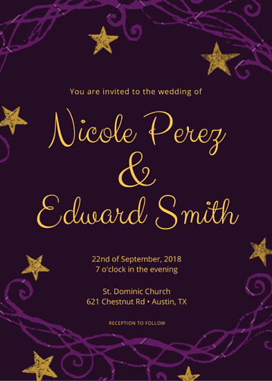 Purple and Gold Wedding Invitation - Templates by Canva