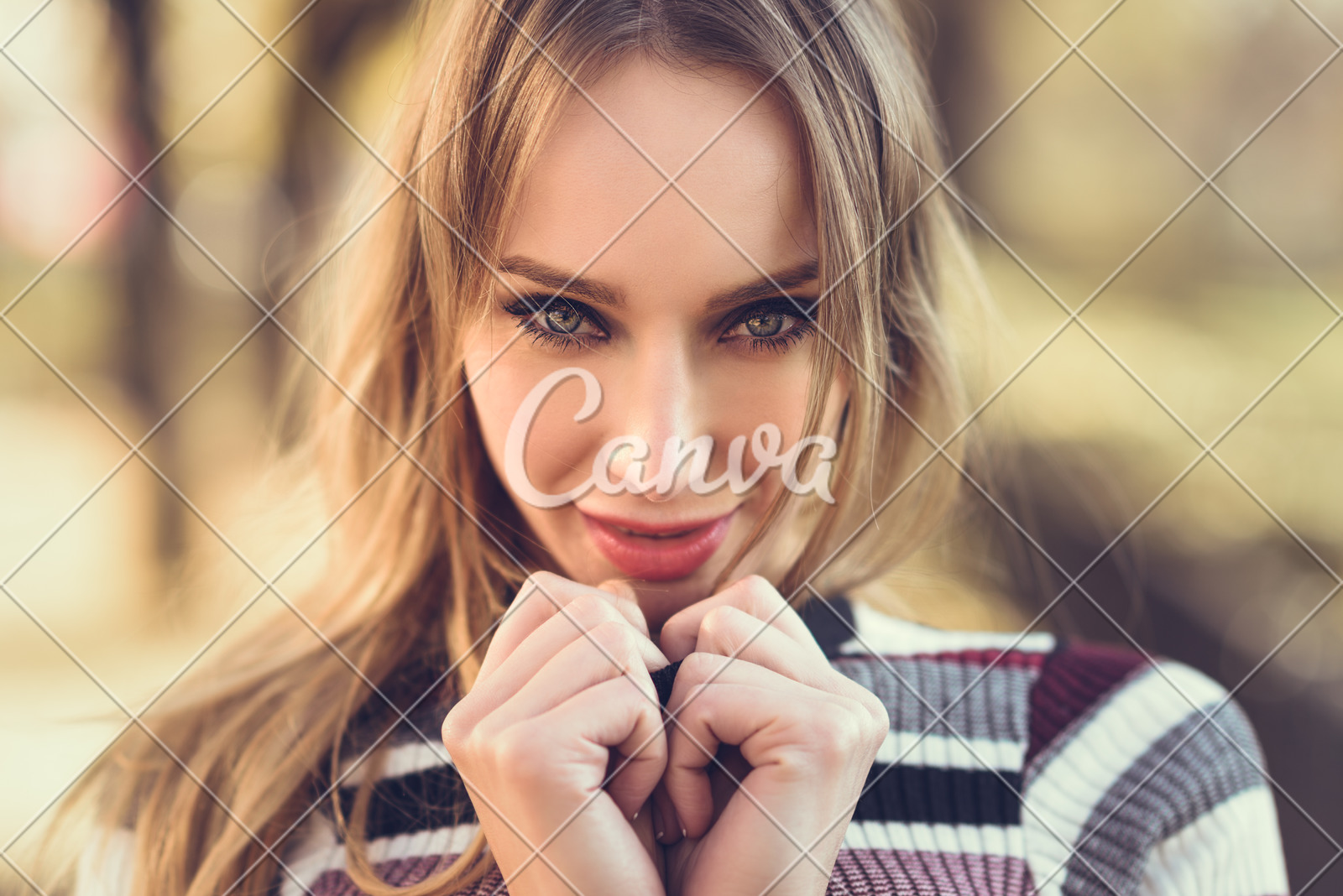 Close Up Portrait Of Young Blonde Woman With Blue Eyes Photos By