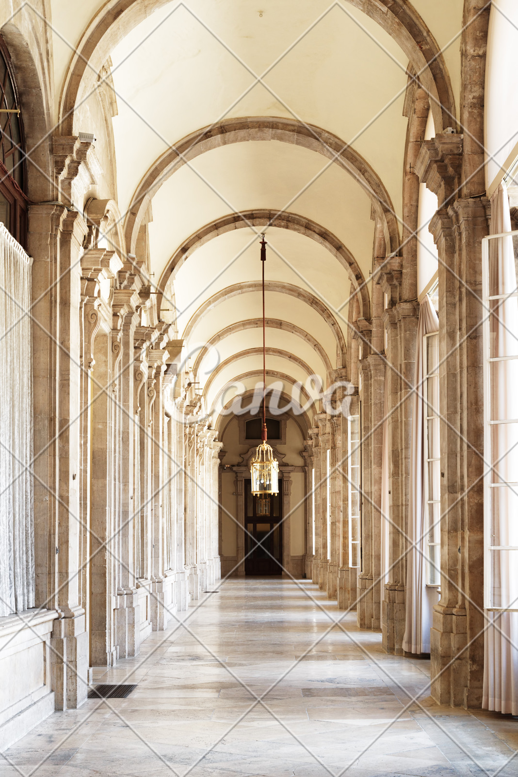 Passage With Arches In The Royal Palace Of Madrid Photos